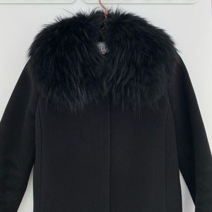 CLAUDIE PIERLOT Gilles Black Wool Fur Collar Coat